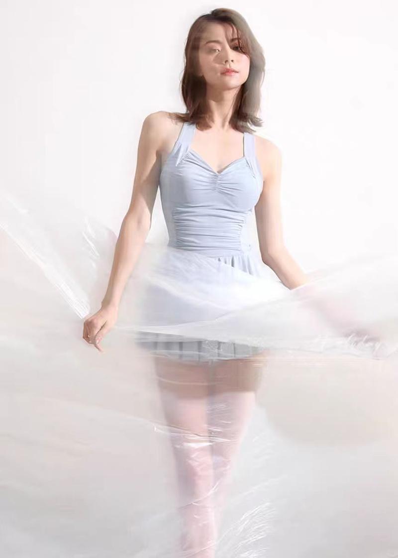 Product Introduction of New Fashion One Piece Swimsuit Women's Ballet Style Pettiskirt Pure Color Ribbon Chest Pad Boxer Super Fairy Ins Seaside Vacation 5
