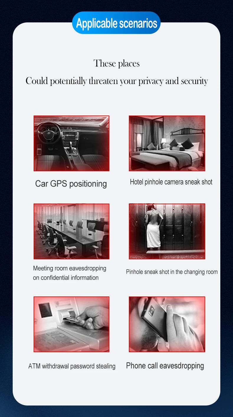 Product Introduction of WT16 Personal Alarm Hidden Camera Detector Anti Spy Wireless Camera Detector RF Signal Bug Locator Infrared Filter GSM GPS 7
