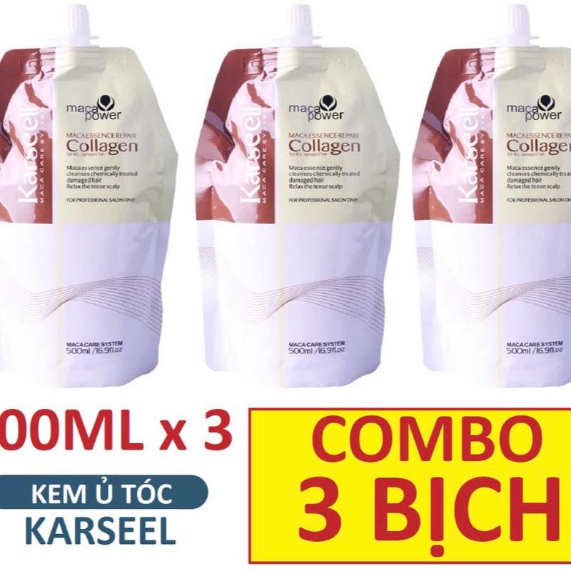  Combo 3 Bịch Kem ủ tóc Karseell Maca Power Collagen 500ml phục hồi hư tổn Hấp ủ tóc thẳng mượt bổ xung collagen LOẠI 1 CÓ TEM 