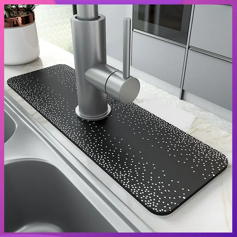 Jiaai Market  Kitchen Faucet Absorbent Pad Water Drying Pads Diatom mud Sink Absorbent Mat Resuable Dish Drying Kitchen Faucet Sink Splash Guard