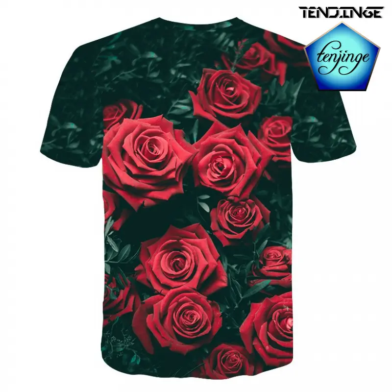 Summer new men's and women's short sleeve T-shirt 3D digital print rose short sleeve