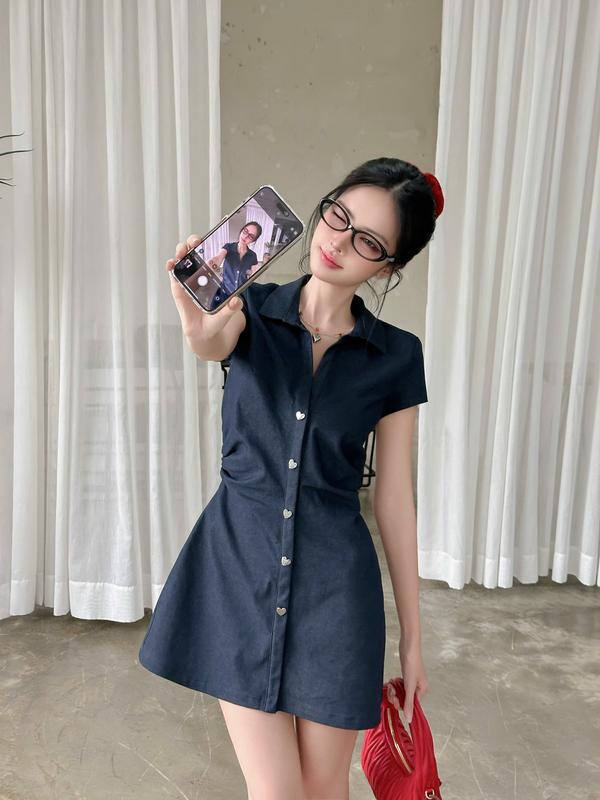 KIDO Đầm dáng sơ mi nút trái tim KORA DRESS
