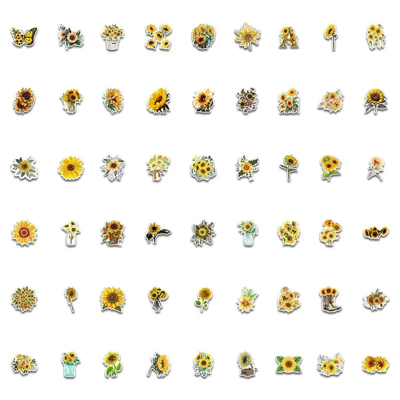 Sunflower Series Sticker, 54pcs/set Waterproof Self Adhesive Decor Paper, Decor Sticker for Gift Greeting Card Water Bottle Laptop Phone 3