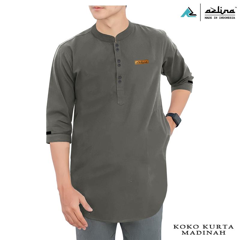 Baju Koko kurta fashion muslim pria model lengan 3/4 bahan katun madinah premium Azlina Formal Nyaman Simple Dewasa 5