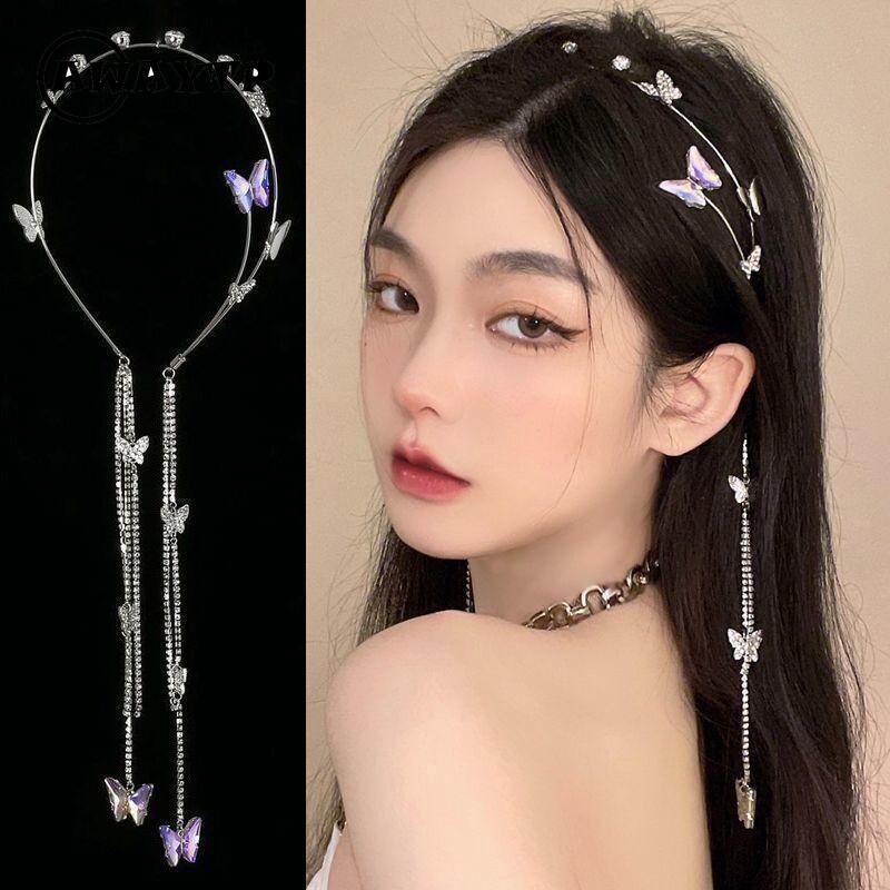 Bờm Tóc Tua Rua Hình Bướm, Chất Liệu Hợp Kim, Băng Đô Thời Trang, Dành Cho Nữ, Phụ Kiện Tóc 1