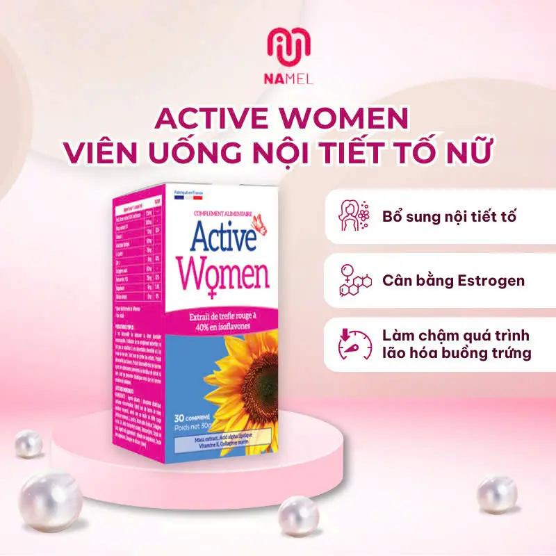 Viên Uống Bổ Sung Nội Tiết Tố Nữ Active Women IGEPHARMA Company - Viên Uống Cân Bằng Nội Tiết Tố Nữ, Và Bổ Sung Estrogen Hộp 30 Viên
