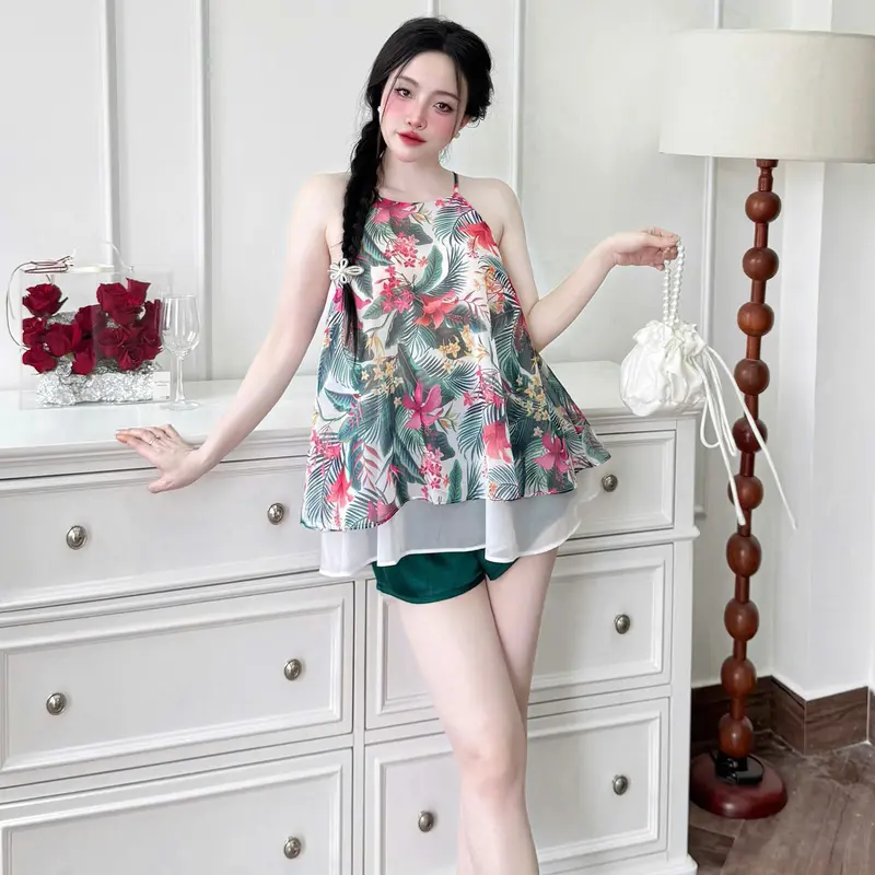 Yếm ngủ áo voan phối tơ 2 lớp, quần lụa latin LADY Đồ ngủ nữ cao cấp mềm mát, nhẹ tênh, mặc lên cực kỳ tôn dáng – xinh nhẹ nhàng mà cuốn 4