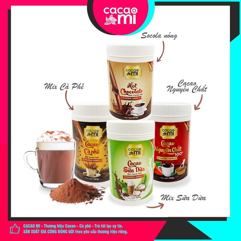 CacaoMi Bột cacao đậm đà ca cao thơm ngon nguyên chất mix 4 vị tự nhiên cà phê, sữa dừa, socola hũ đựng tiện lợi, phù hợp ăn chay, kinh doanh trà sữa, cafe, sữa chua