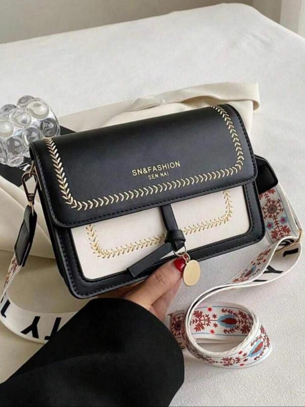 Fashion Colorblock Flap Square Bag, Casual PU Leather Crossbody Bag for Women, Trendy Versatile High-quality Daily Commuting Bag Designer Bags 2