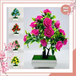 UNICO Pohon Bunga Mawar Tanaman Hias Plastik Dekorasi Rumah Pot Bunga Rose Cantik Murah PBP134