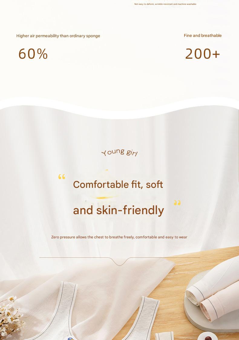 Product Introduction of Seamless broad-shouldered teenage girls undershirt developmental large plus fat comfortable soft anti-bump point without steel ring fixed cup underwear 10