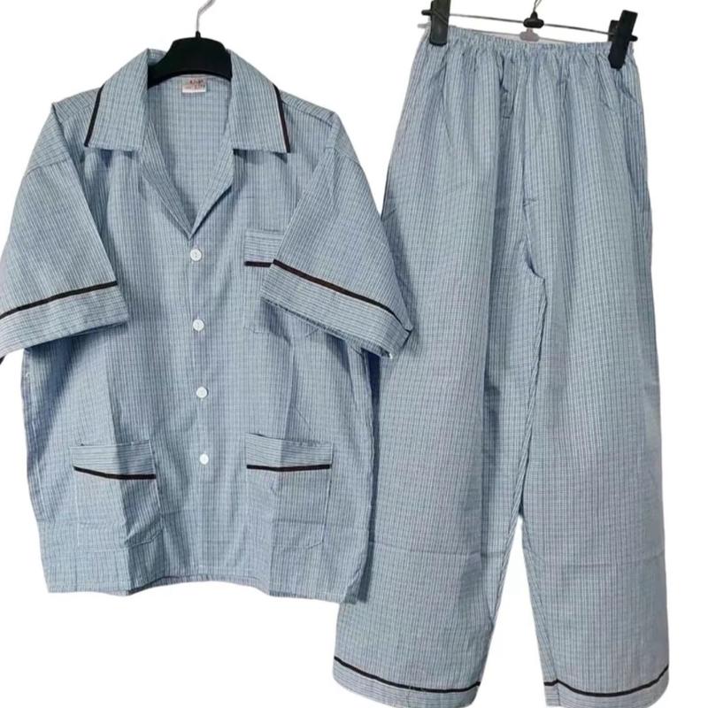 Bộ pijama nam trung niên Kate tay ngắn quần dài kẻ sọc caro - Size M - Shirt, Kaki (bộ Tây ngắn quần dài sọc  )