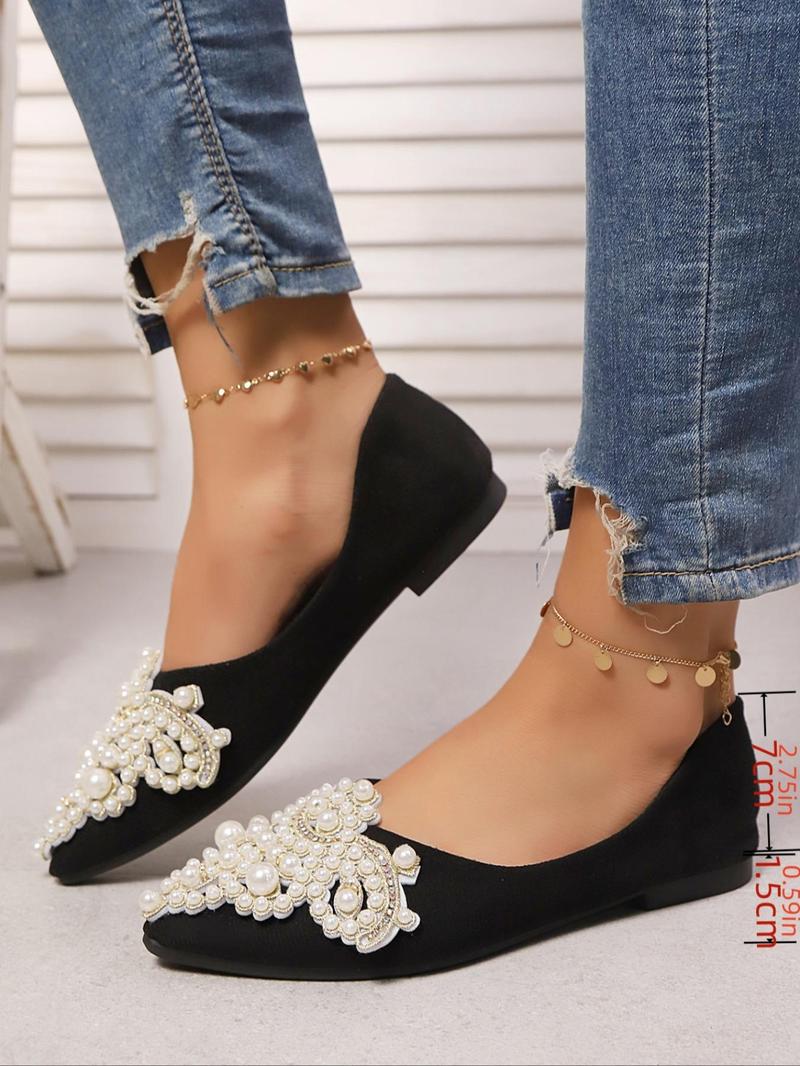 Product Introduction of Women's Fashionable Rhinestone & Faux Pearl Decorated Slip on Ballet Flats, Elegant Pointed Toe Flat Shoes for Daily Wear, Lightweight Breathable Comfortable Shoes for Women & Girls 6