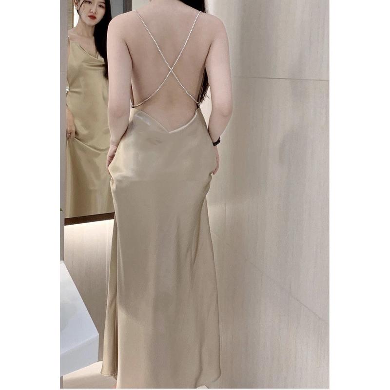 Đầm Lụa Cổ Đổ Hở Lưng Dây Đá Nary Dress Nữ Women