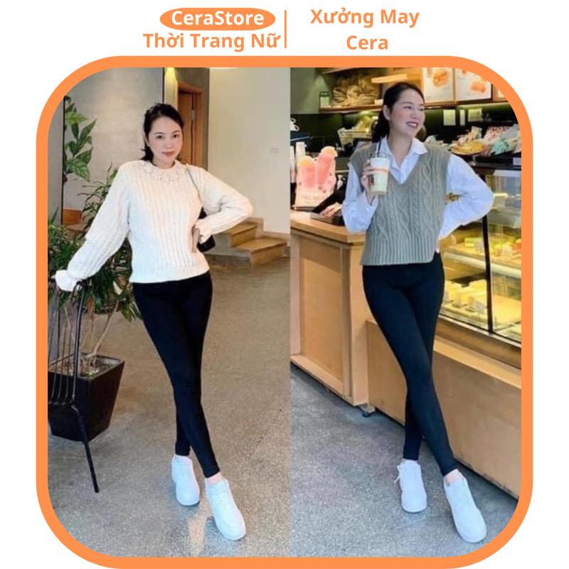  Quần Legging Nữ Dài Cạp Cao Chất Cotton Co Giãn 4 Chiều Có Túi Quần Legging Bigsize Co Giãn Lưng Cao- Cerastore quần  legging 