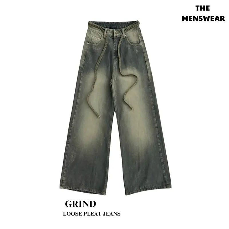ALL JEANS LOOSE PLEAT- Quần jean suông ống rộng phối dây trẻ trung, năng động  Menswear Pants 3