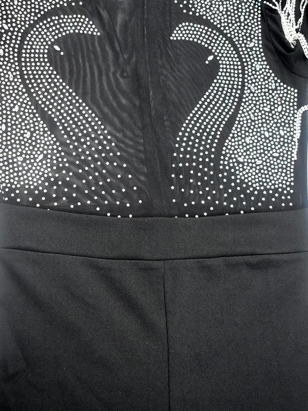 Women's Rhinestone Decor Zipper Back Sheer Mesh Jumpsuits, Fashion Long Sleeve Stand Collar Jumpsuit for Party Club Dating, Women's Clothing for Spring & Fall 4