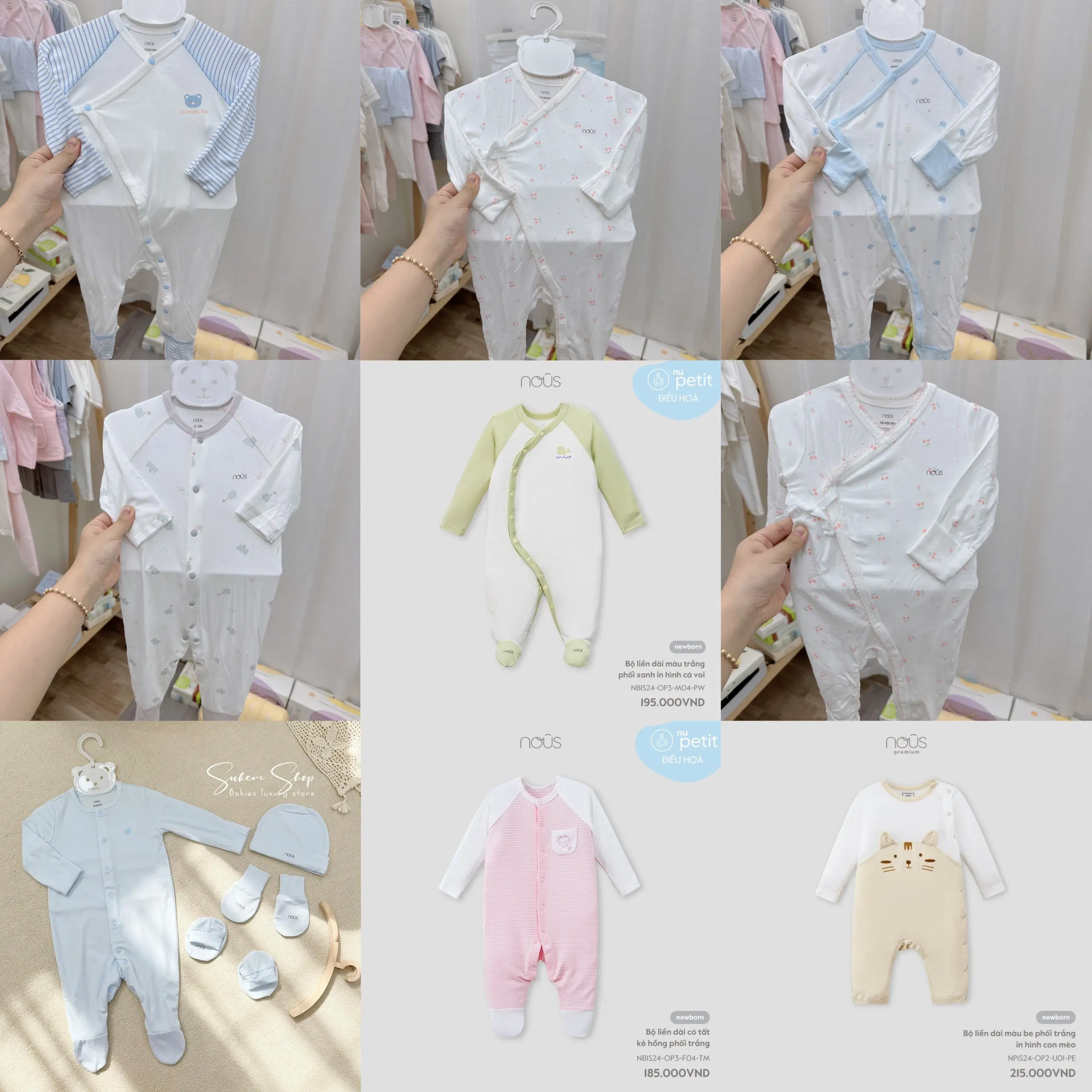 Nous Body áo liền quần dài tay, chất coton, petit, mỏng,cho bé sơ sinh Jumpsuit