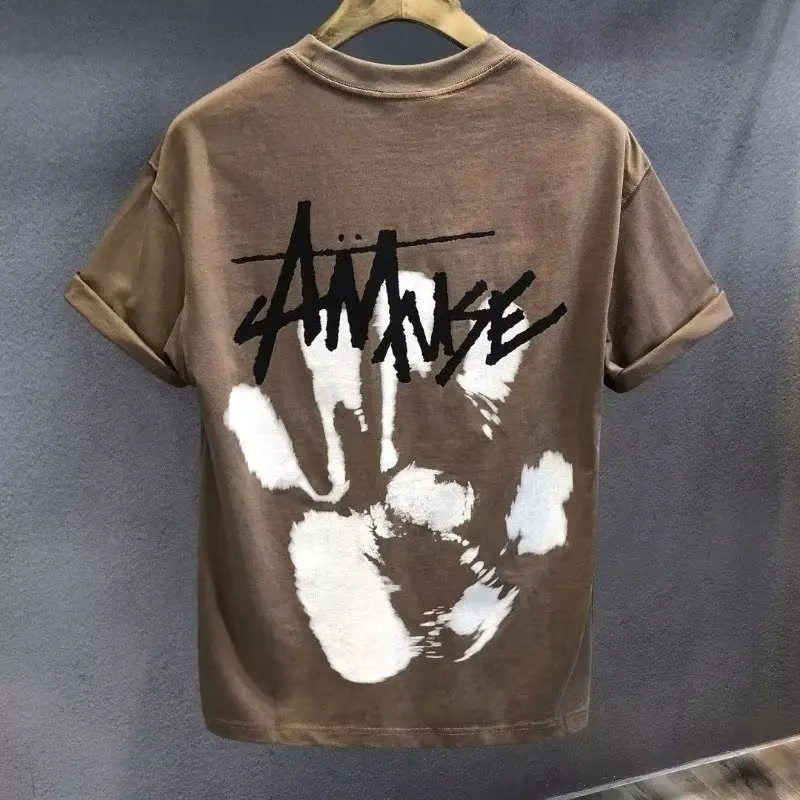 Dark American Style High Street Fashionable Cotton round Neck Loose Short Sleeves round Neck T-shirt Yabi Ins Design Sense