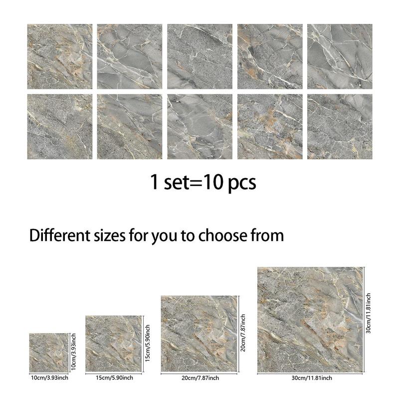 Marble Pattern Self-adhesive Wall Sticker, 10pcs/set Removable Wall Tiles Sticker, Wall Decal, Wall Decor for Home Kitchen Bathroom, Adhesive Stickers, Decoration Items, Sticker Decorations 1