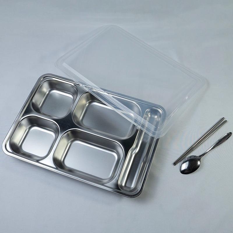 Khay cơm inox 4 ngăn, có ngăn đựng đũa - Inox 201 8