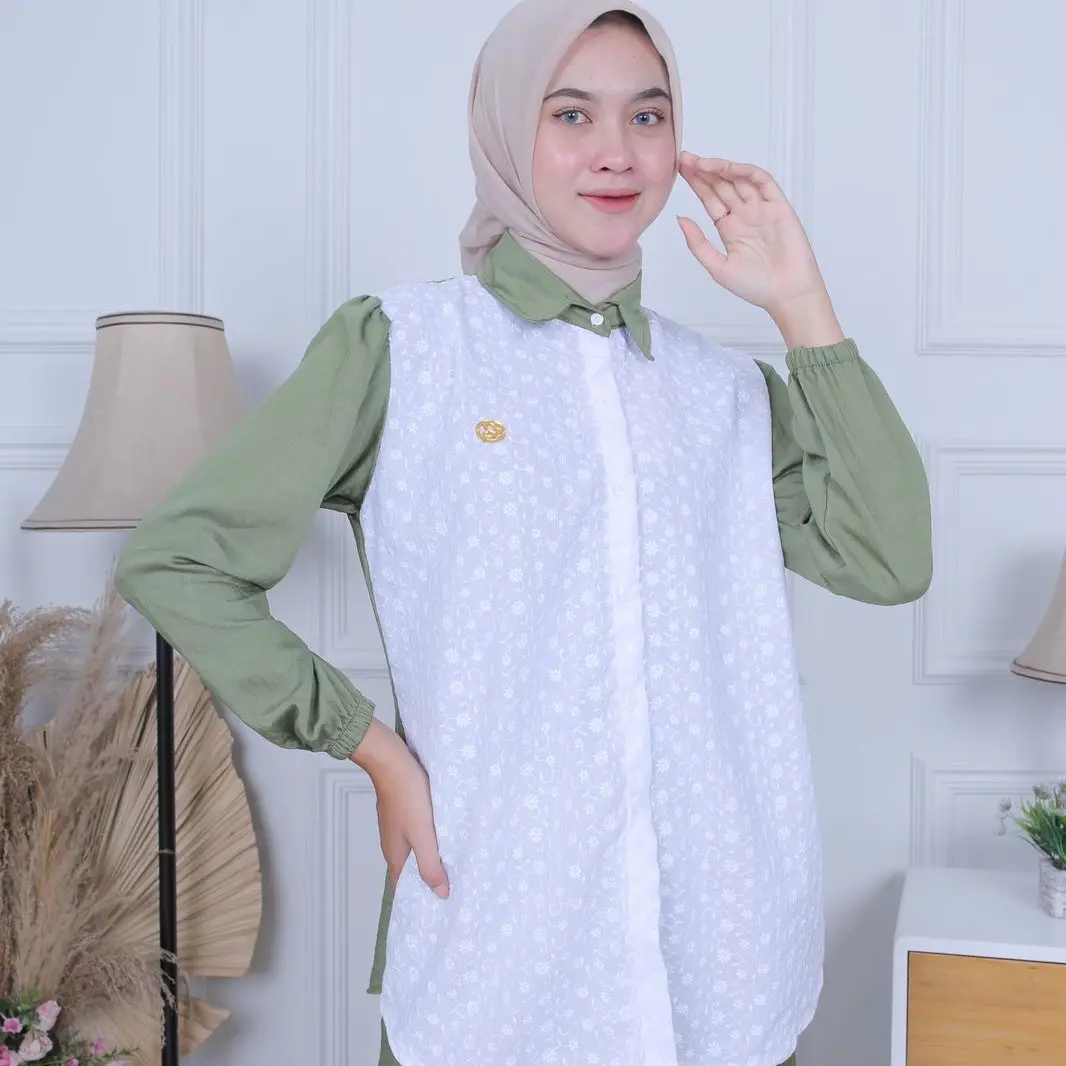 Setelan linen mix burkat Polos