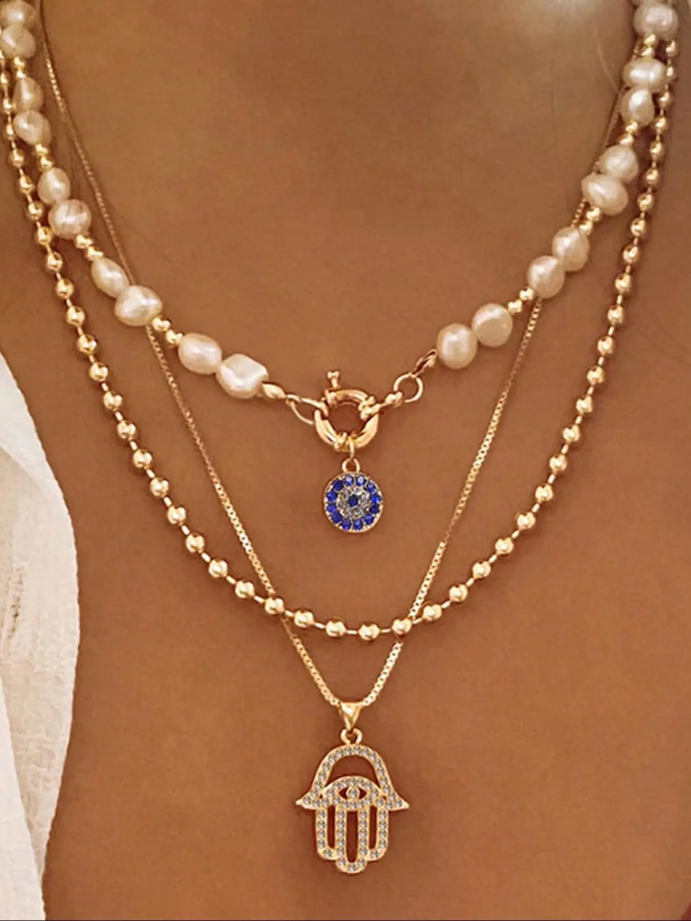 Women's Elegant Faux Pearl & Rhinestone Decorated Pendant Necklace, Mother's Day Gift, Punk Style Multi-layer Necklace for Party, Daily Decor, Trendy All-match & Exquisite Jewelry for Birthday Gift