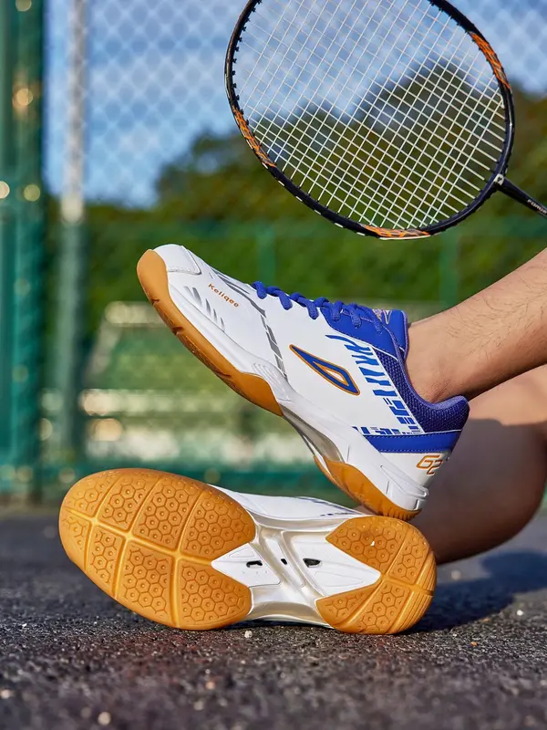 Men's Colorblock Letter Print Lace Up Badminton Shoes, Sporty Breathable Comfortable Shoes, Non-slip Badminton Training Shoes for Men 8