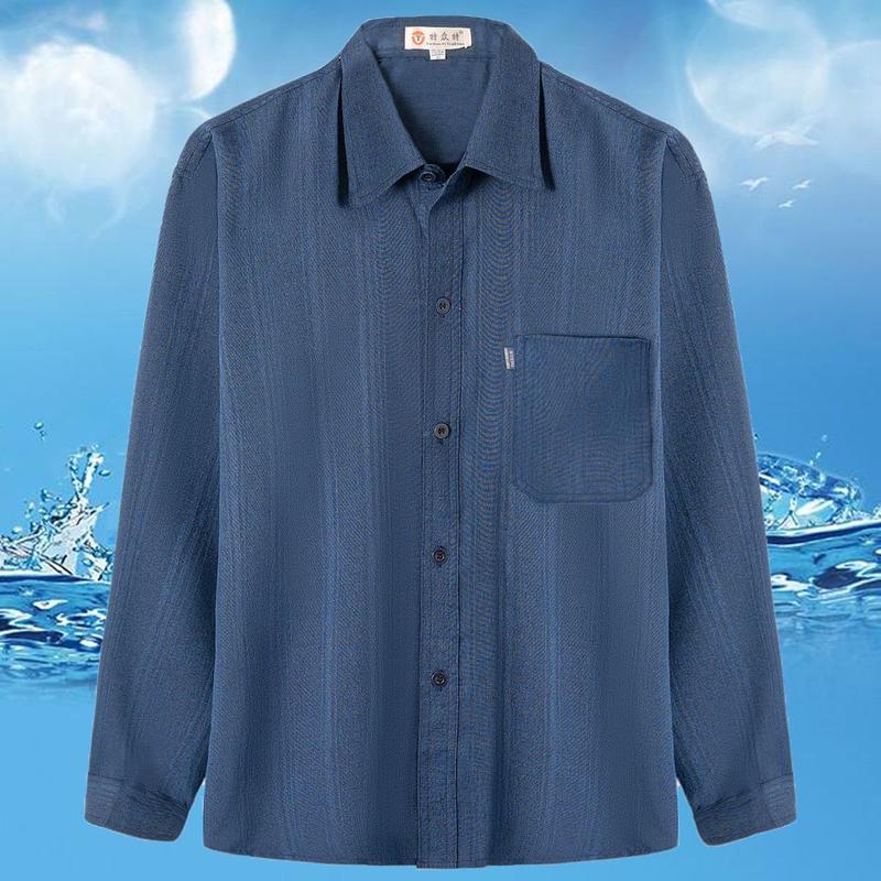 Product Introduction of Áo Sơ Mi Mùa Hè, Của Bố, Dài Tay, Dành Cho Nam Giới Trung Niên 40-50 Tuổi, Dáng Rộng Vừa Vặn, Thường Ngày, Áo Sơ Mi Mỏng Không Sắt 17