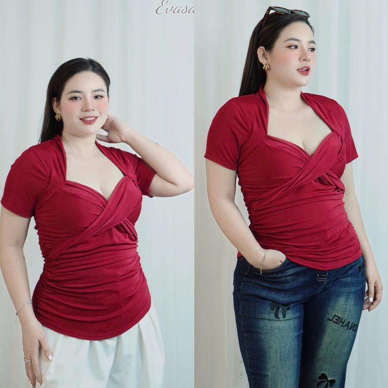 Product Introduction of Mã AT006 – Áo thun nữ bigsize, dáng xoắn ngực rút eo, chất thun nhung mềm, tôn dáng thoải mái 5