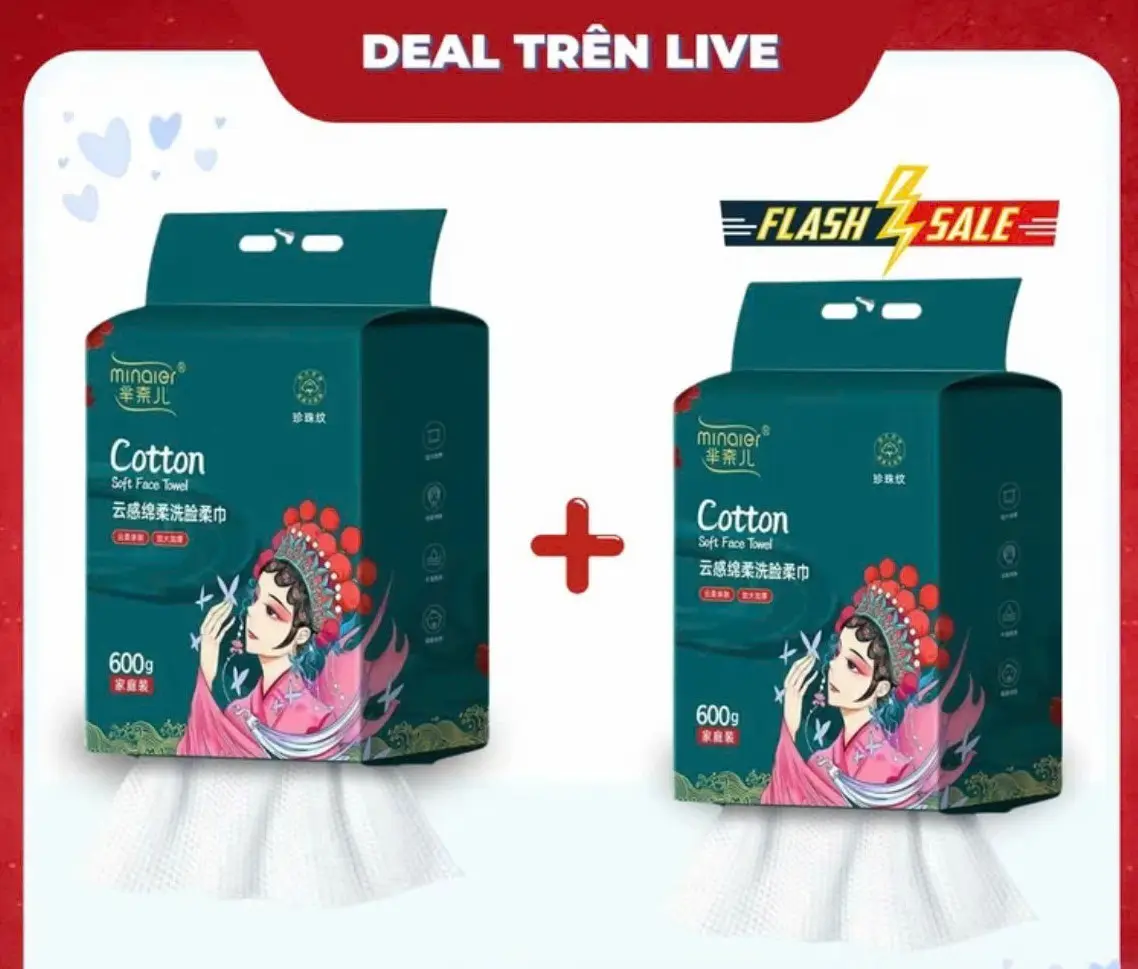 [MUA 1 TẶNG 1] Khăn Lau Mặt, Tẩy Trang, Lau Đa Năng Cotton MINAIER 2 Túi Xanh Lá 20X20cm 600gr