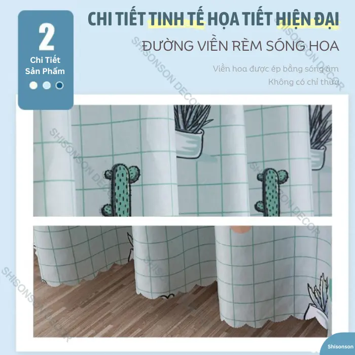 Rèm cửa dán tường Shisonson Decor 2 lớp họa tiết chống nắng, cản sáng, cản tia UV 5
