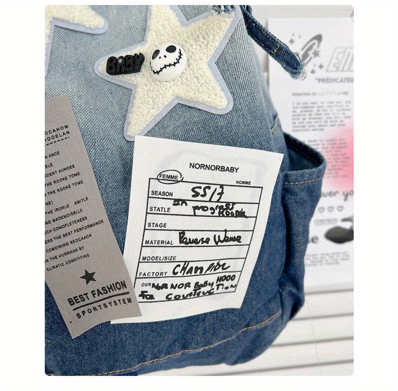 Product Introduction of Vintage Style Tie-Dye Denim Backpack, Large Capacity with Adjustable Straps - Fashion Backpack for School and Commuting 6