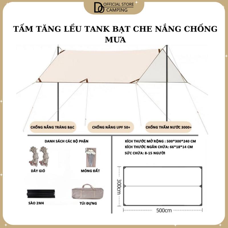 Tấm tăng lều tank bạt Camping che nắng chống mưa, bạt lót Phụ Kiện cắm trại du lịch dã ngoại dày rộng, màu săc mát mẻ - DCP20