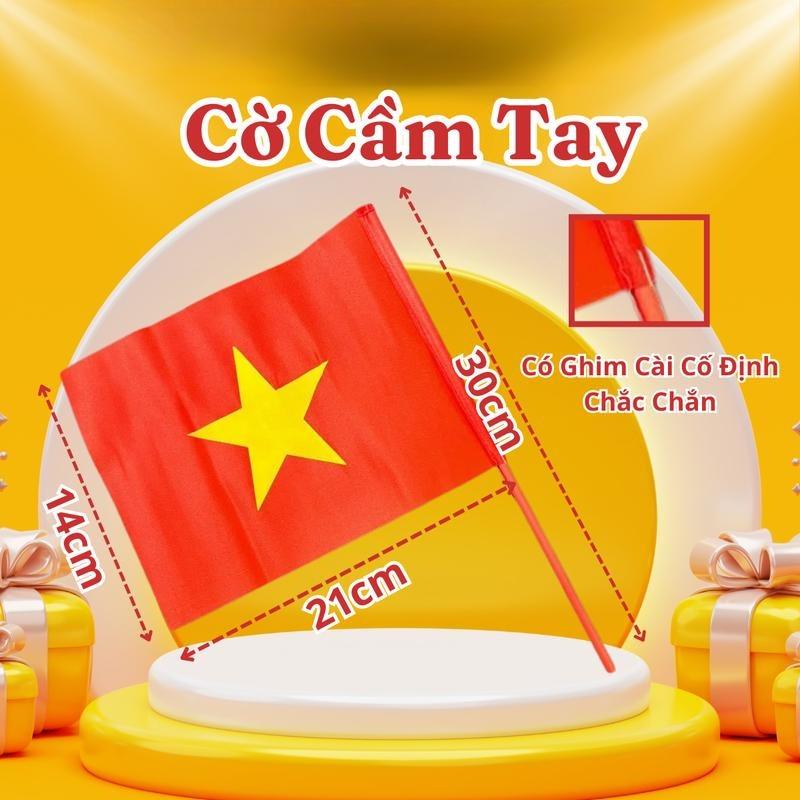 [GIÁ TỐT] Combo 10 Cây Cờ Vẫy Cờ Đỏ Sao Vàng Cầm Tay Loại In 1 Mặt Vải Hàng Đẹp 0