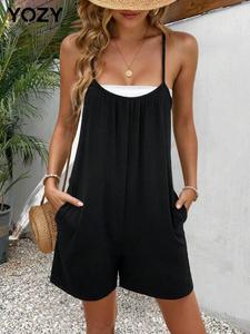 YOZY Women's Solid Color Cami Romper, Casual Comfy Sleeveless Romper for Spring & Fall, Women's Clothes for Daily Wear