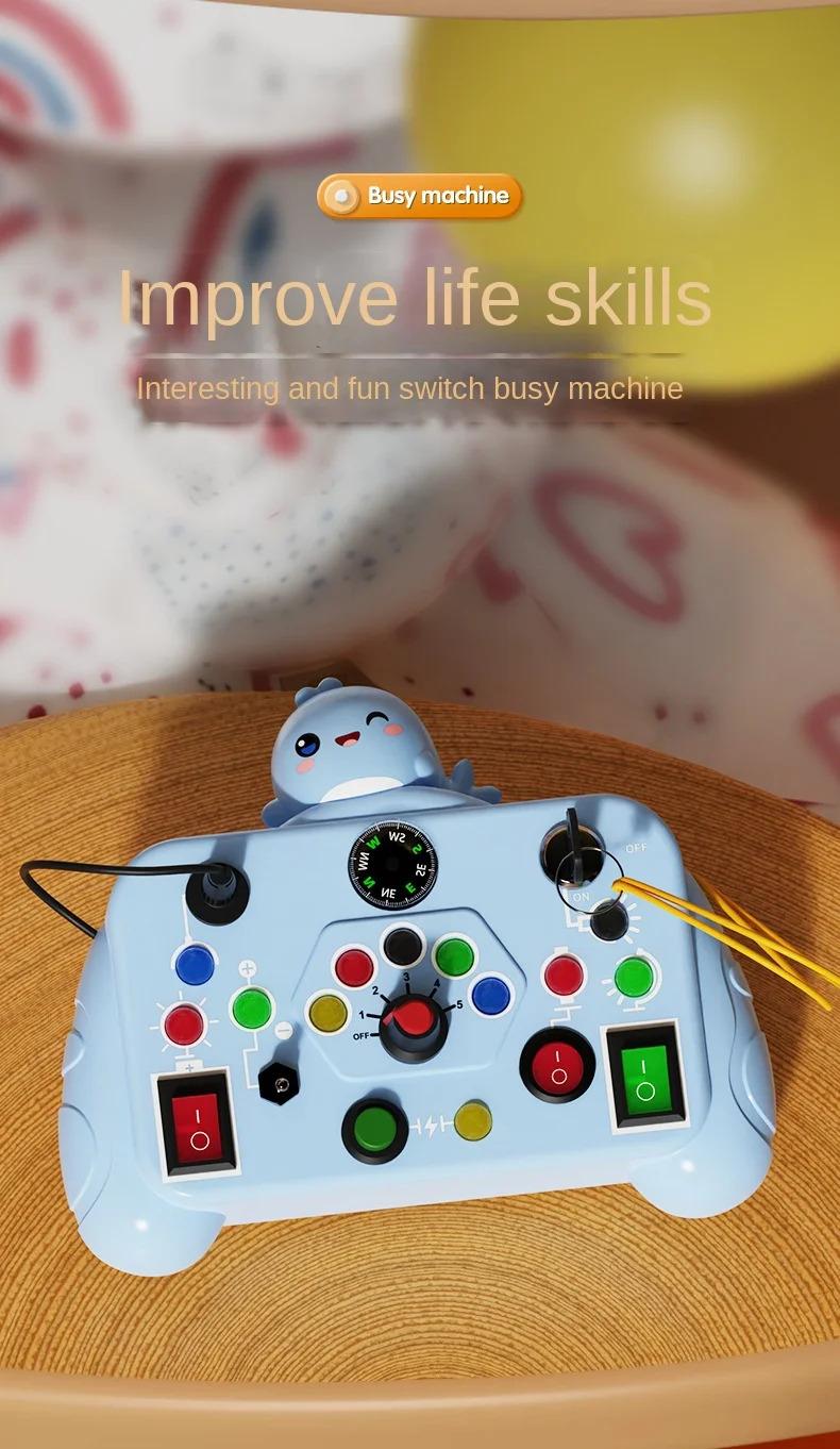 Product Introduction of Montessori Busy Board Sensory Toys Cartoon with LED Light Switch Control Board Travel Activities Children Game for 2-4 Years Old 5