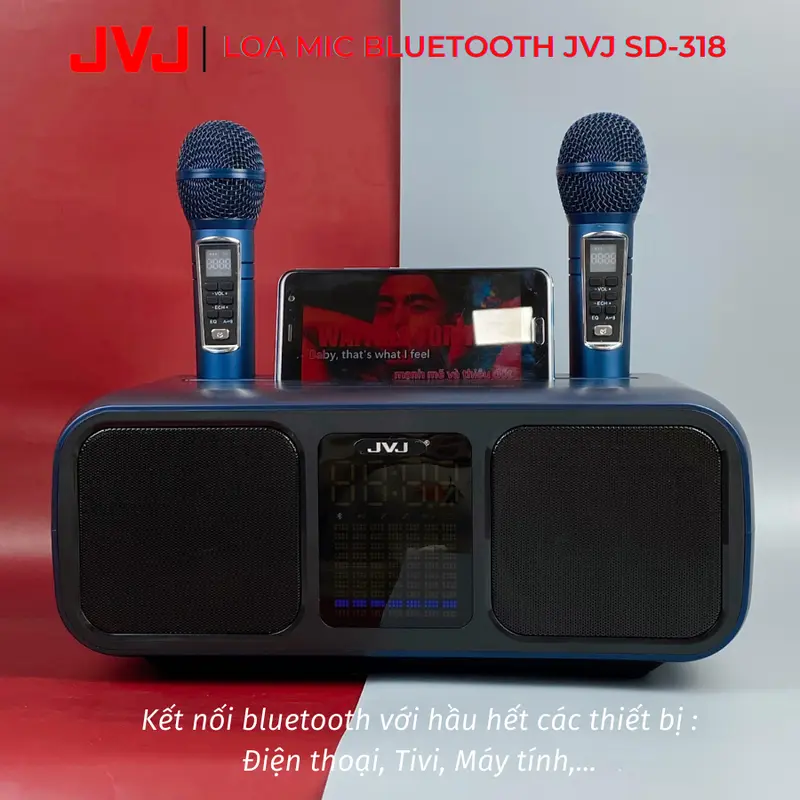 Loa bluetooth karaoke 2 mic SD-318 JVJ Không dây, kèm 2 mic công suất lớn 30W  có ba màu vàng, xanh, ghi dùng để Nghe Nhạc và Hát Karaoke - Bảo hành 6 Tháng 1