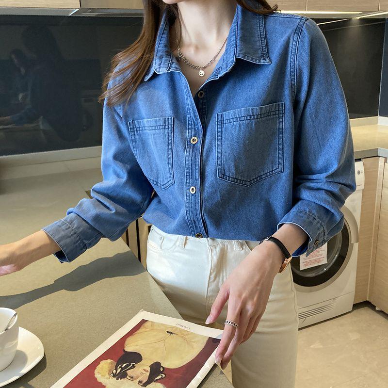 Áo Khoác Denim Cổ Điển Dành Cho Nữ, Dáng Rộng Vừa Vặn, Dài Tay, Dài Trung Bình Áo Sơ Mi Xếp Lớp, Thiết Kế Độc Đáo, Thích Hợp Cho Mùa Xuân Và Mùa Thu, 2172 Lần Mua Lại, 2025 1