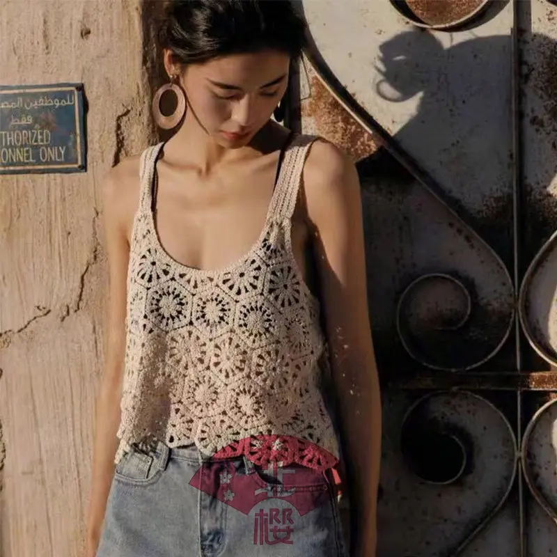 New Crochet Outfit Top Cover Up Bikini Beach Top Korean Swimsuit Tops For Women Wear Vest Womenswear Embroidery