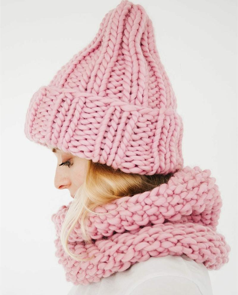 Product Introduction of Winter Knitted Beanies Hat Thick Soft Warm Coarse Large Knitted Solid Hat Female Ice Ski Bonnet Skullies Beanies Hat Cap 13