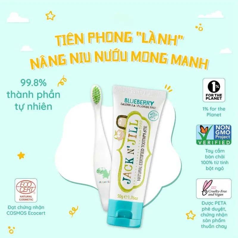 Kem Đánh Răng Hữu Cơ Jack N' Jill Úc Nuốt Được Cho Bé Trên 6 Tháng Không Cay, Không Flour Tuýp 50g - Timikid 1