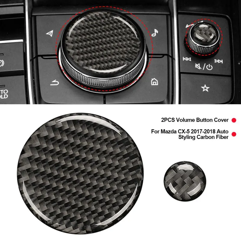 2 cái Nắp nút âm lượng thực trên ô tô Trang trí cho Mazda 3 2020-2023 tạo kiểu tự động bằng sợi carbon # 438211 0