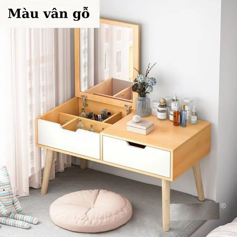 (LẮP GHÉP SẴN) Bàn trang điểm mini có gương,bàn trang điểm ngồi bệt có gương soi và ngăn đồ tiện lợi làm bàn trang điểm ngồi bệt có gương, bàn phấn có gương kết hợp làm bàn học, bàn làm việc bàn _ Vietnam Có ngăn kéo bàn  học 1