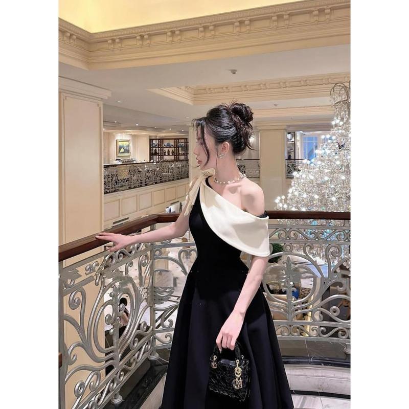 Đầm tiểu thư dự tiệc lệch vai (Kèm tag cài + Mặc được 2 kiểu) MS225 Nữ Women 6