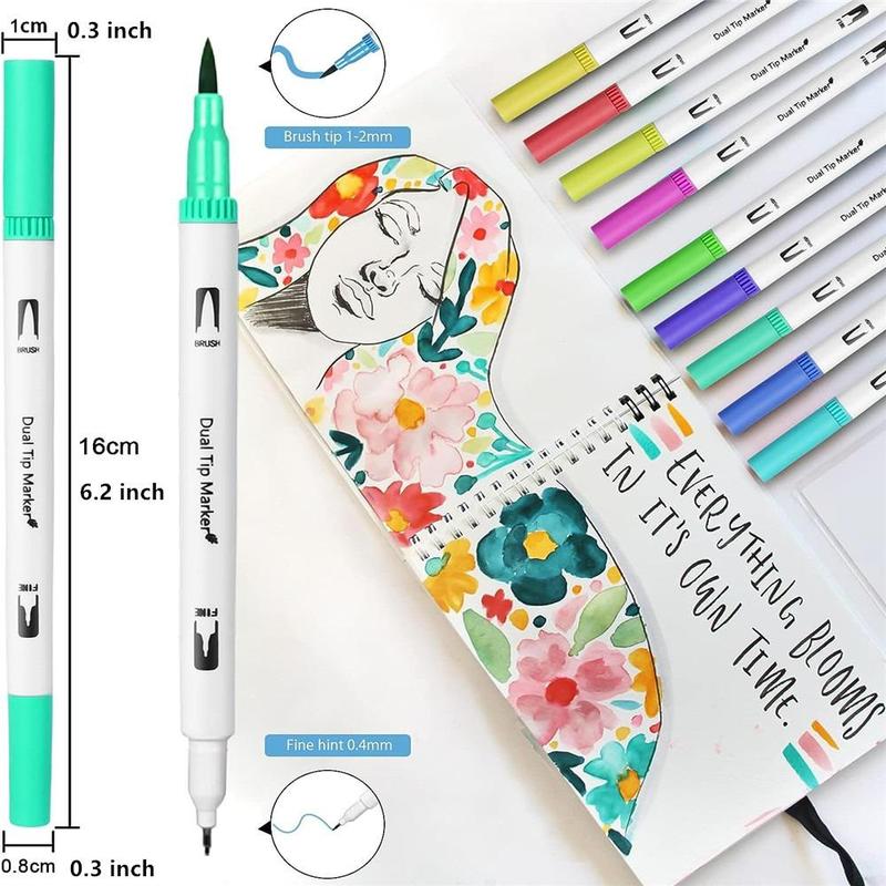 1 Set Dual Tip Marker Pen, Watercolor Marker Pen with 60 Colors, Art Pen For Calligraphy Painting Sketch 1