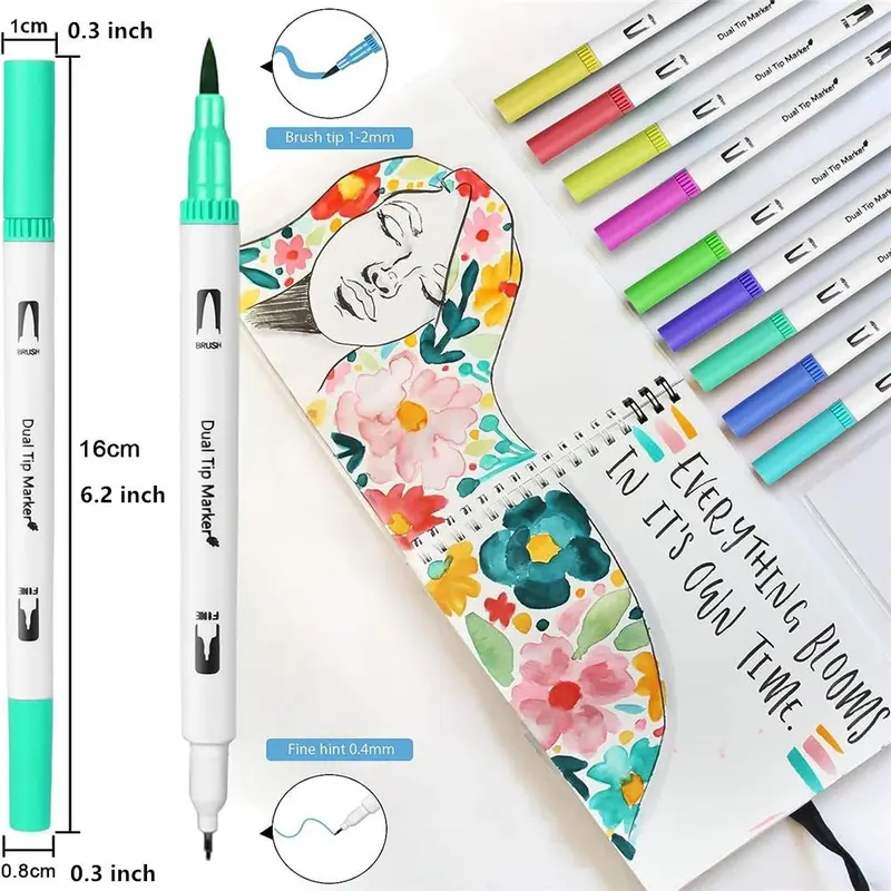 1 Set Dual Tip Marker Pen, Watercolor Marker Pen with 60 Colors, Art Pen For Calligraphy Painting Sketch 1