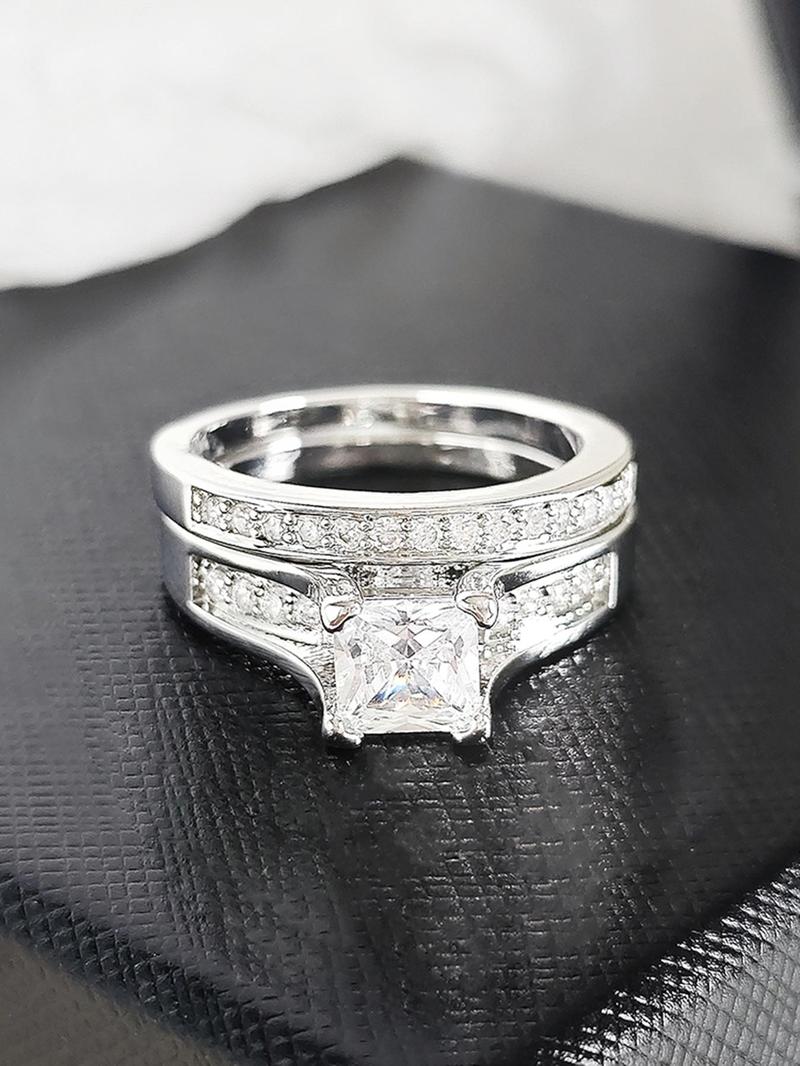 Product Introduction of Elegant Rhinestone Decorated Couple Ring, Fashion Accessories for Women & Men, Trendy All-match & Exquisite Jewelry for Birthday Gift Love Ring, Valentine's Day, Gift 2