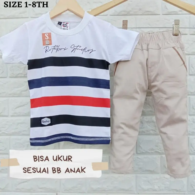 Setelan Anak Laki Laki Kaos Chino Premium Bahan Adem Usia 1-8 Tahun Lengan pendek
