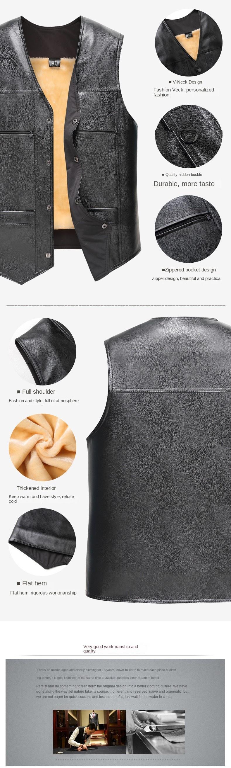 Product Introduction of Áo Ghi Lê Da Mùa Đông, Áo Vest Thường Ngày Cho Nam Trung Người Già Và Tuổi, Lót Lông Cừu, Dày Dặn, Ngoại Cỡ, Áo Khoác Da, Quần Áo Nam, Giảm Giá Lễ Hội, Giá Cả Phải Chăng 22